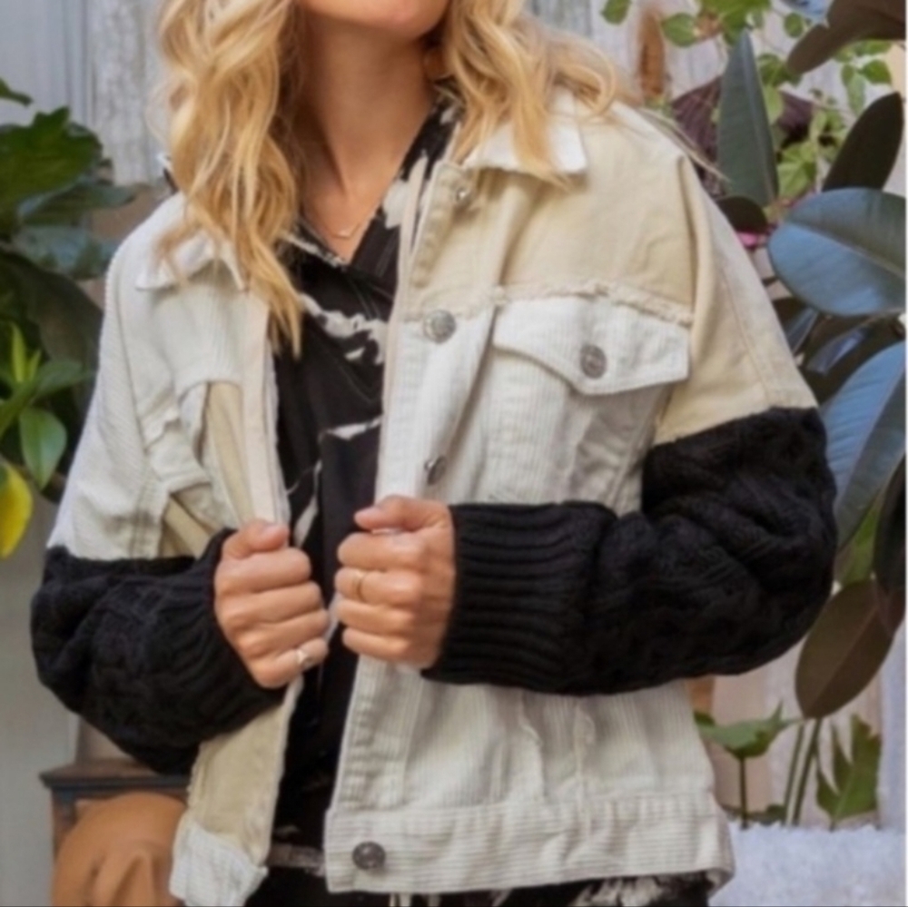 POL Patchwork Denim, Corduroy Jacket with Knit Sl… - image 4